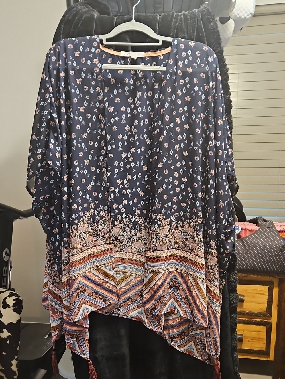Jolt Navy Floral Border Print Kimono